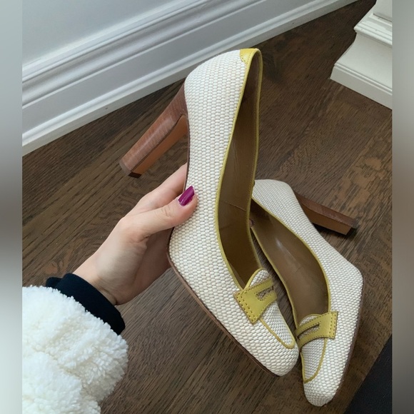 Vintage VALENTINO GARAVANI Raffia Leather Cream Wood Heels Size 41 Authentic - Picture 15 of 16